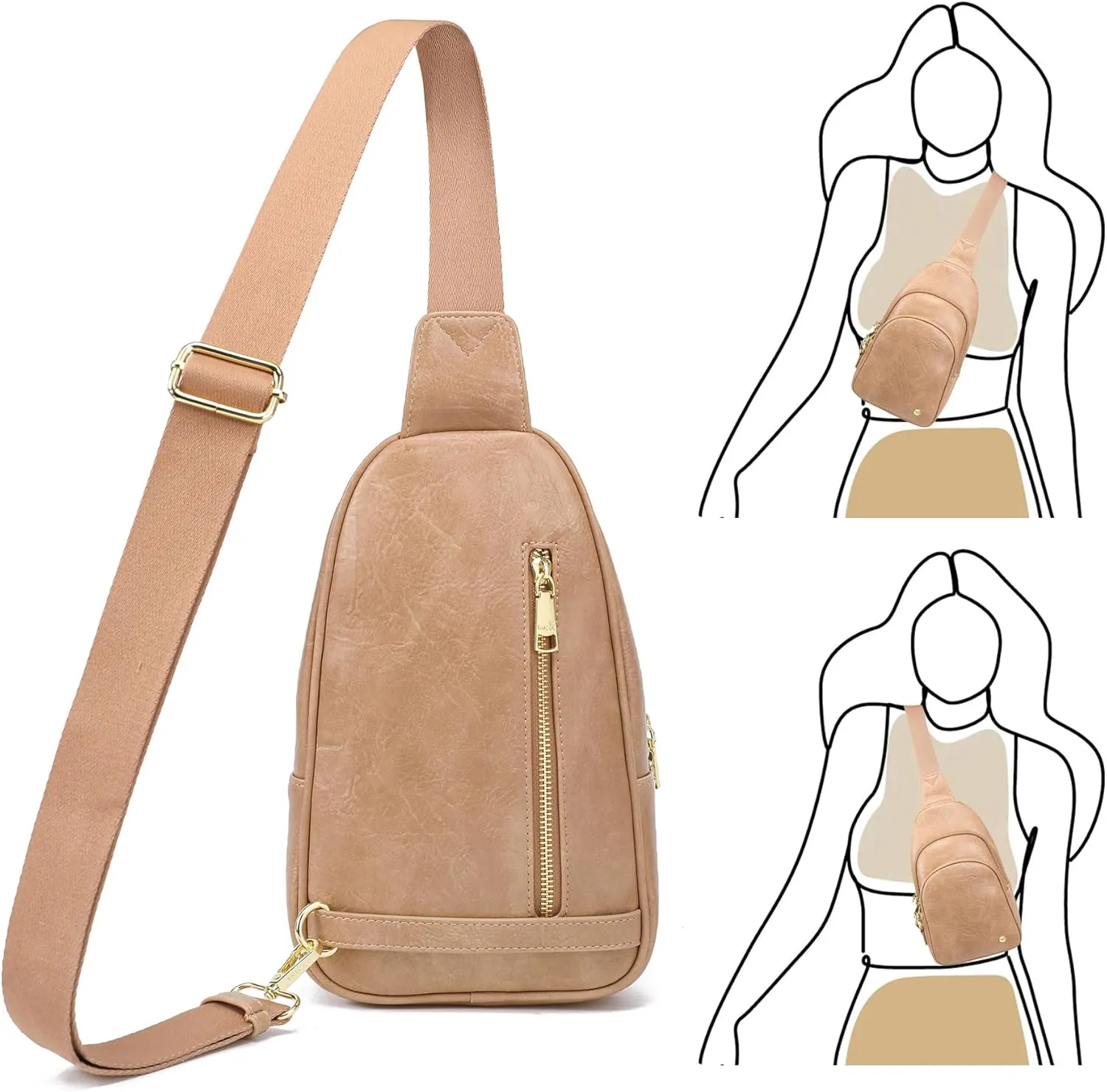 INICAT Crossbody Sling Bags Fanny Packs Leather Purses Chest Bag for Women