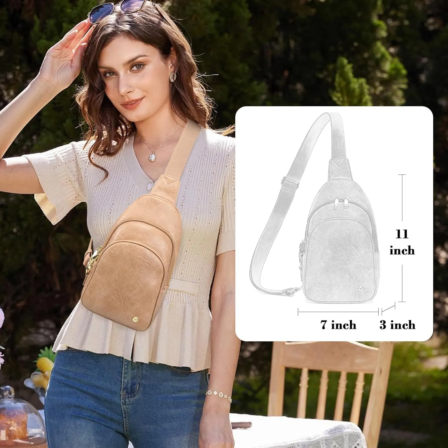 INICAT Crossbody Sling Bags Fanny Packs Leather Purses Chest Bag for Women