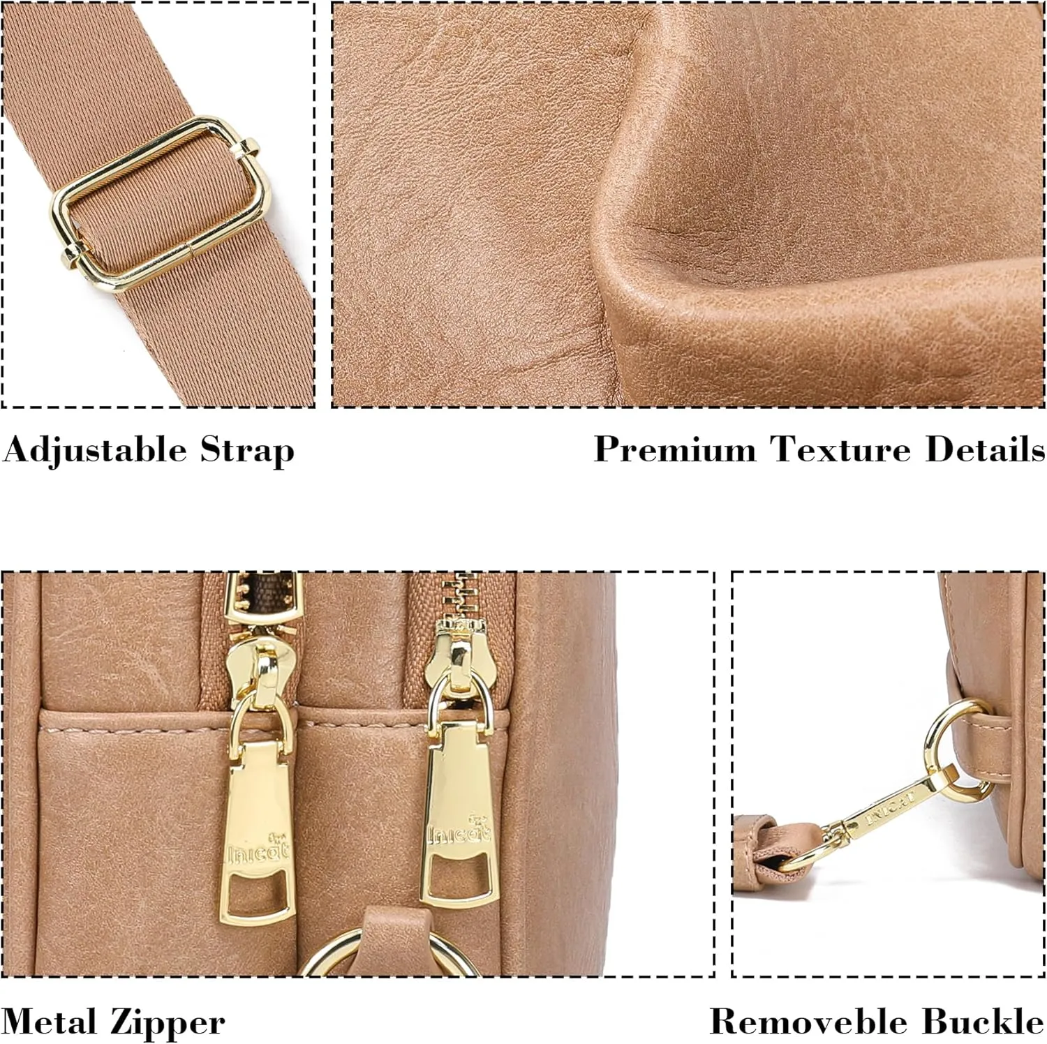 INICAT Crossbody Sling Bags Fanny Packs Leather Purses Chest Bag for Women