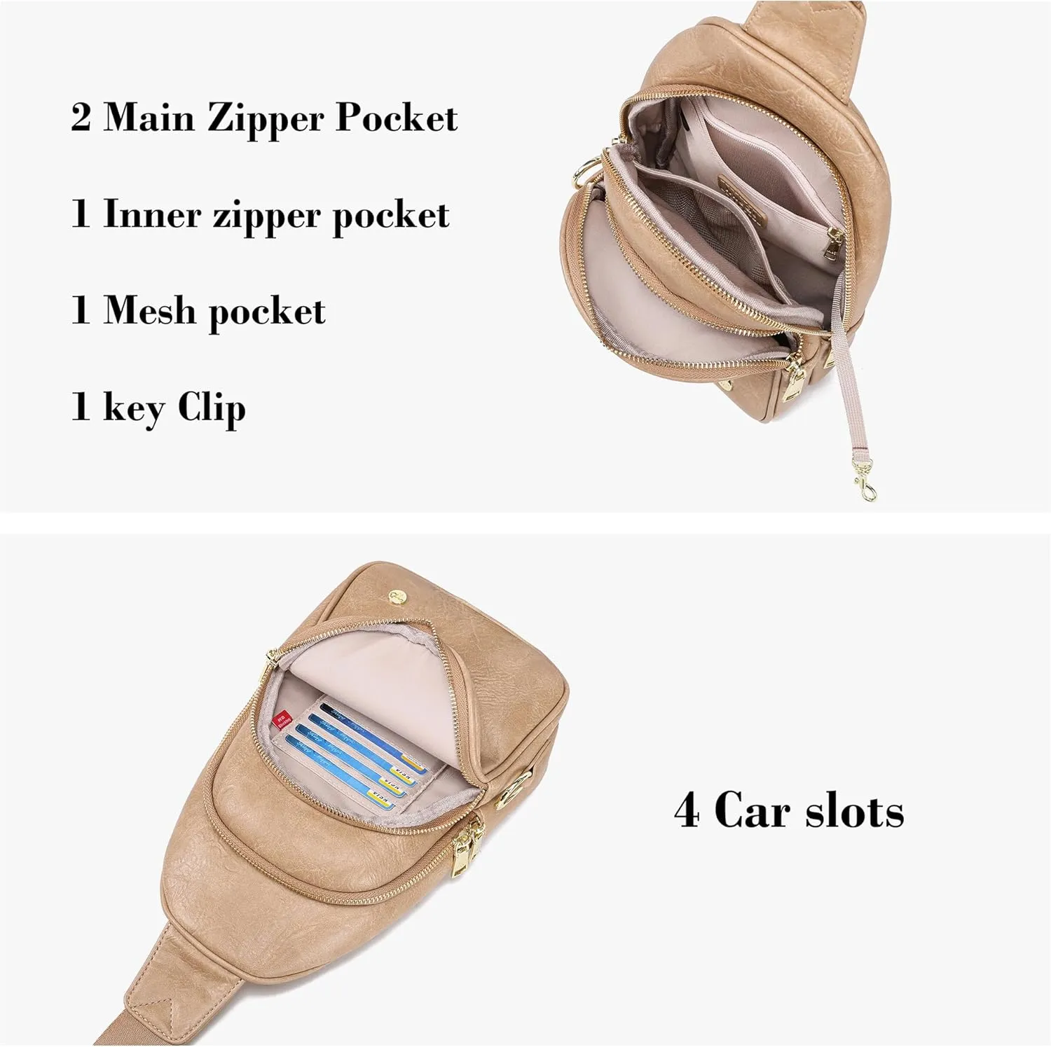 INICAT Crossbody Sling Bags Fanny Packs Leather Purses Chest Bag for Women