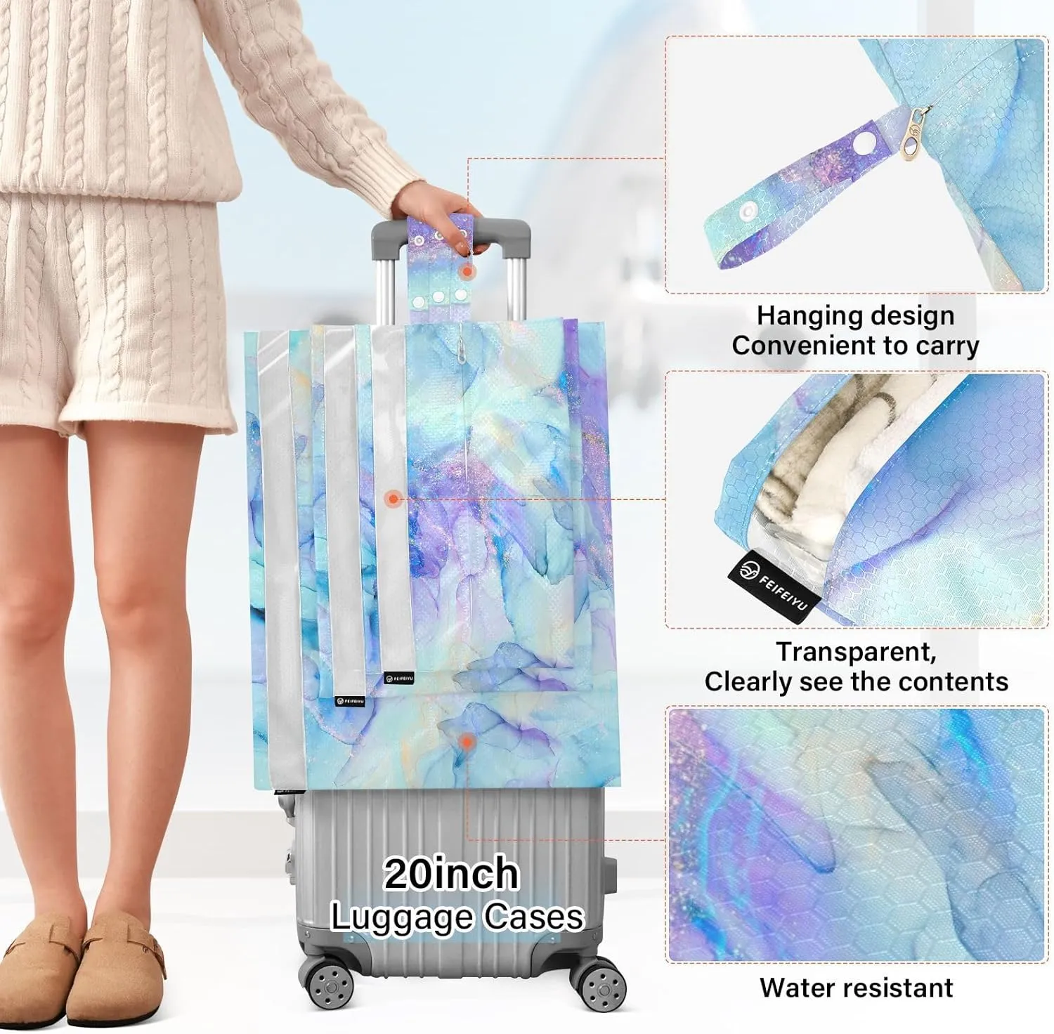 Ink Streaks 3 Set Travel Packing Cubes For Suitcases, Foldable, Garment Bag Closet Storage, Luggage Space Saver, Organizadores De Maletas Para