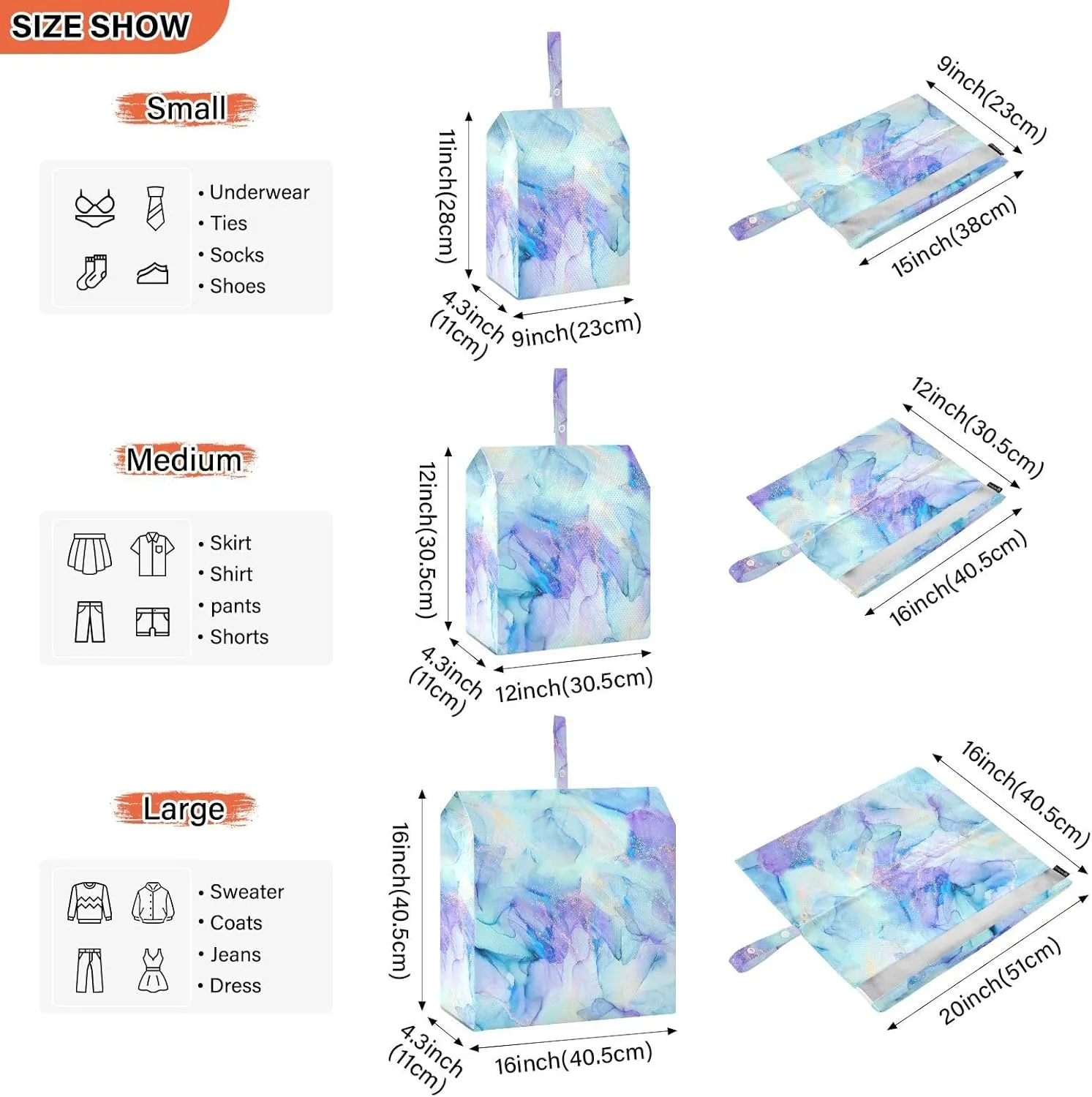 Ink Streaks 3 Set Travel Packing Cubes For Suitcases, Foldable, Garment Bag Closet Storage, Luggage Space Saver, Organizadores De Maletas Para