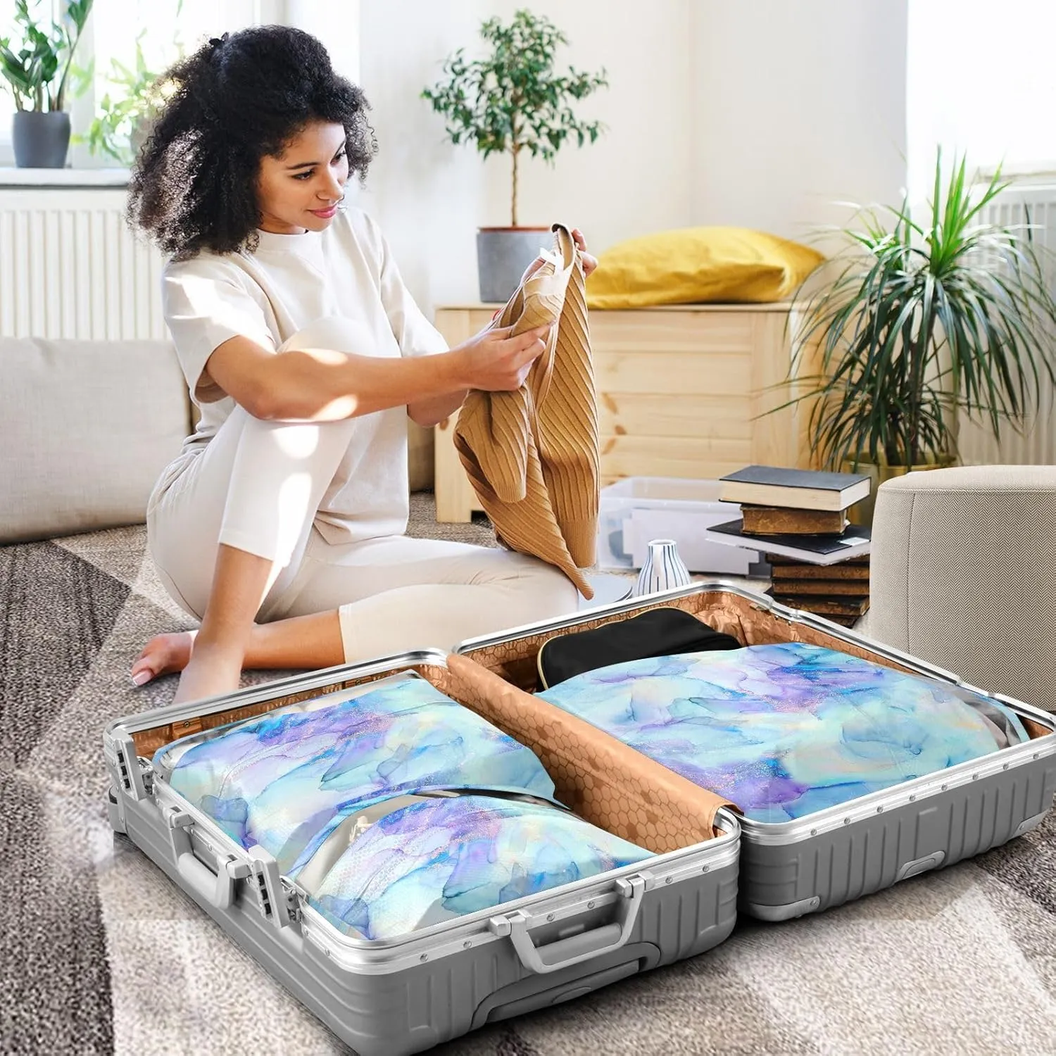 Ink Streaks 3 Set Travel Packing Cubes For Suitcases, Foldable, Garment Bag Closet Storage, Luggage Space Saver, Organizadores De Maletas Para