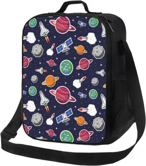Insulated Lunch Bags for Women Men Work - Rocket satellite Adult Lunch Box for Women Men, Soft Cooler Bag Insulated, Small Lunch Tote Bag with Adjustable Shoulder Strap