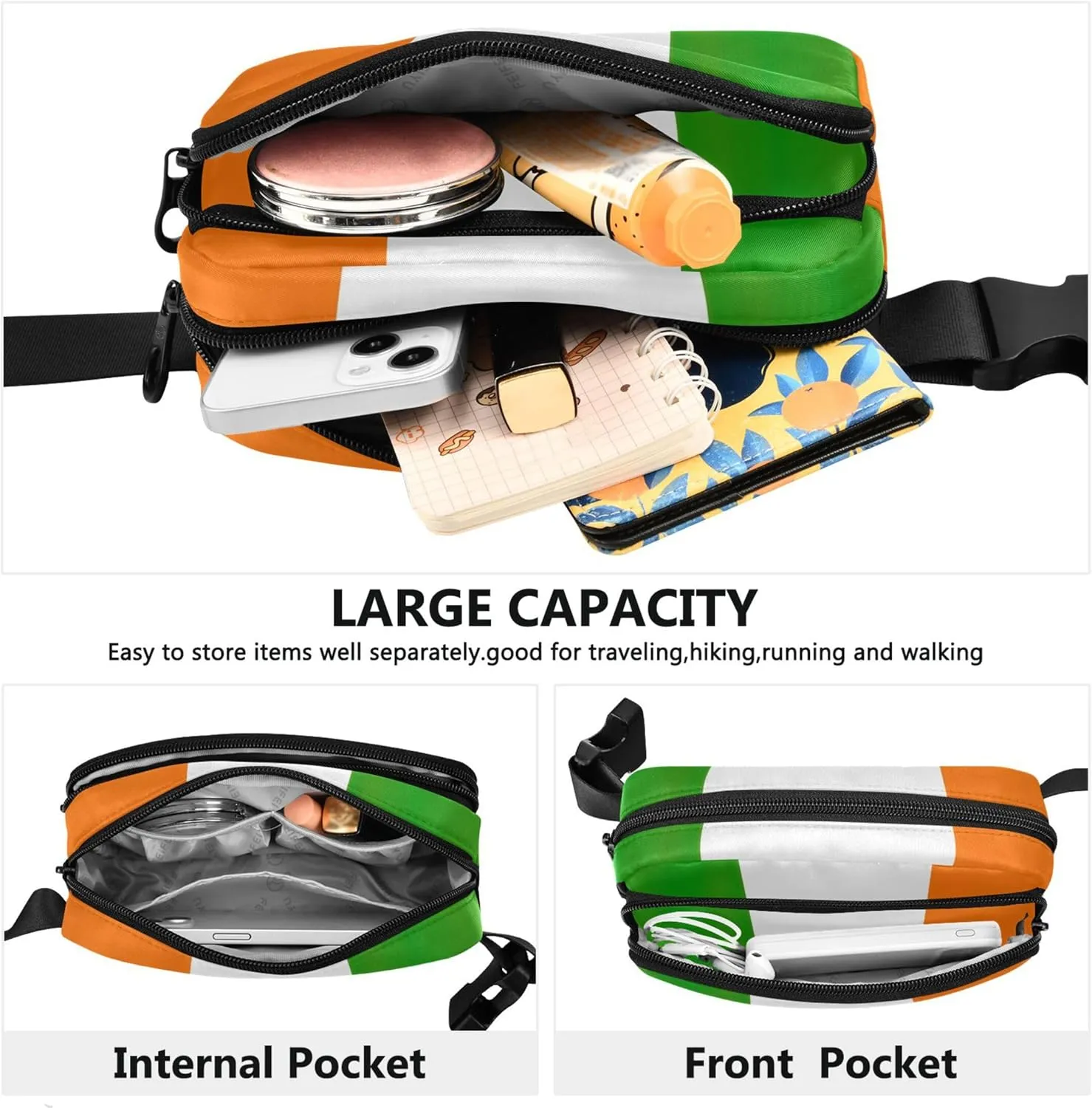 Ireland Flag Women Fanny Packs Fashion Hip Bag Belt Purse Waterproof Crossbody Waist Purse