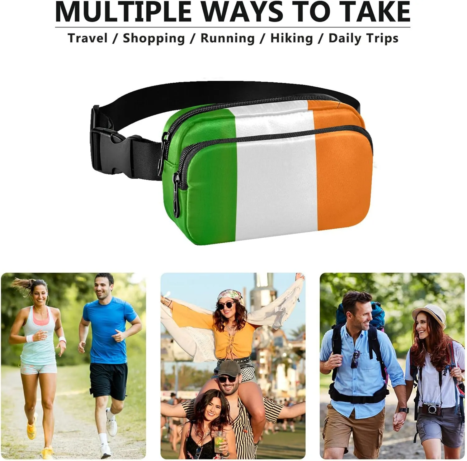Ireland Flag Women Fanny Packs Fashion Hip Bag Belt Purse Waterproof Crossbody Waist Purse