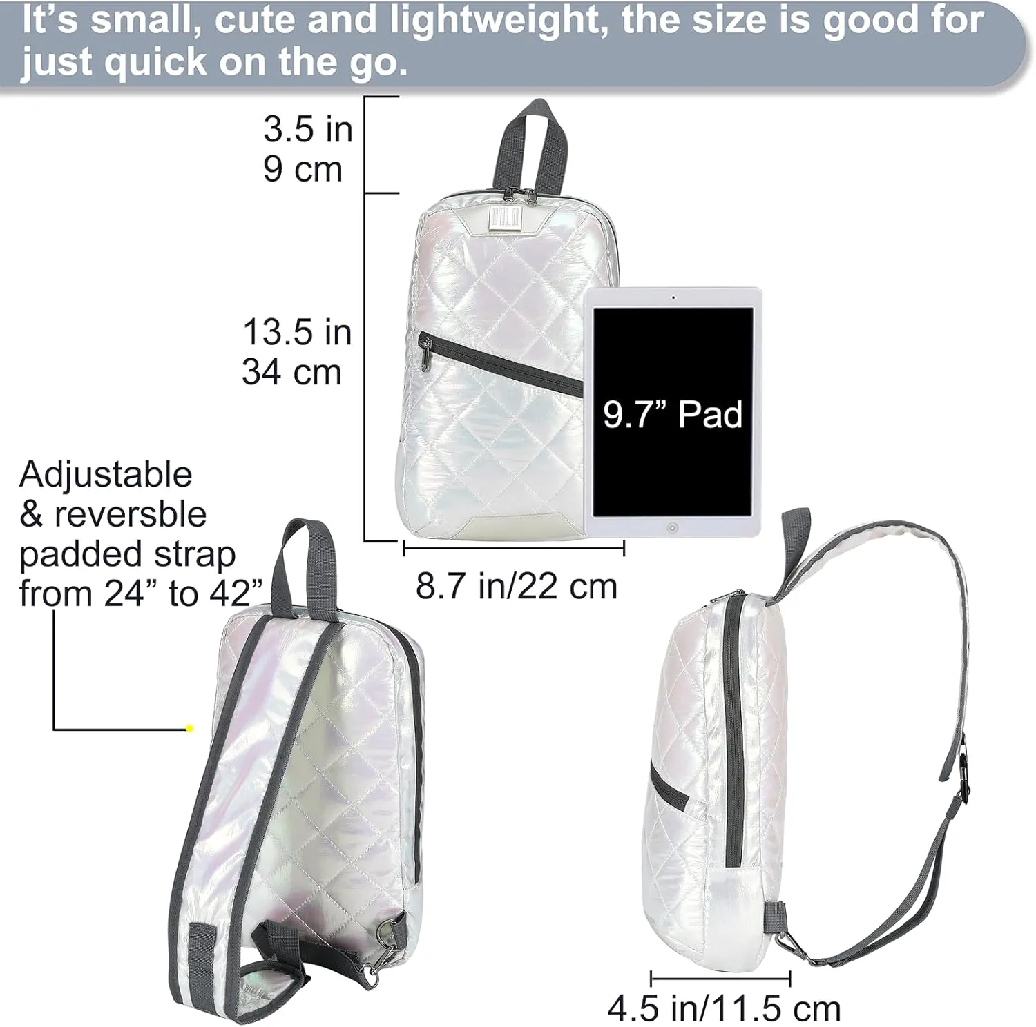 Iridescent Crossbody Shoulder Puffer Backpack for Women Men, Travel Hiking Small Chest Bag Daypack