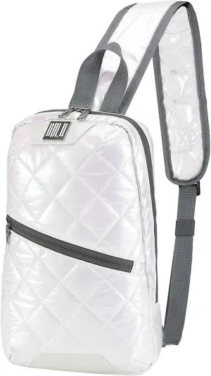 Iridescent Crossbody Shoulder Puffer Backpack for Women Men, Travel Hiking Small Chest Bag Daypack