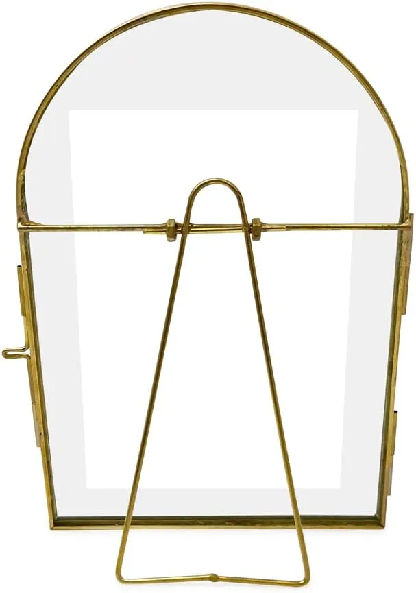 Isaac Jacobs 4x6 Vintage Style, Arched Brass & Glass Metal Floating Picture Frame with Locket Closure (Vertical), Made for Tabletop Display (4x6 Vertical, Antique Gold)