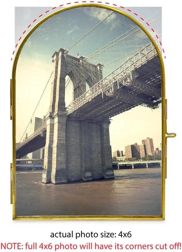 Isaac Jacobs 4x6 Vintage Style, Arched Brass & Glass Metal Floating Picture Frame with Locket Closure (Vertical), Made for Tabletop Display (4x6 Vertical, Antique Gold)