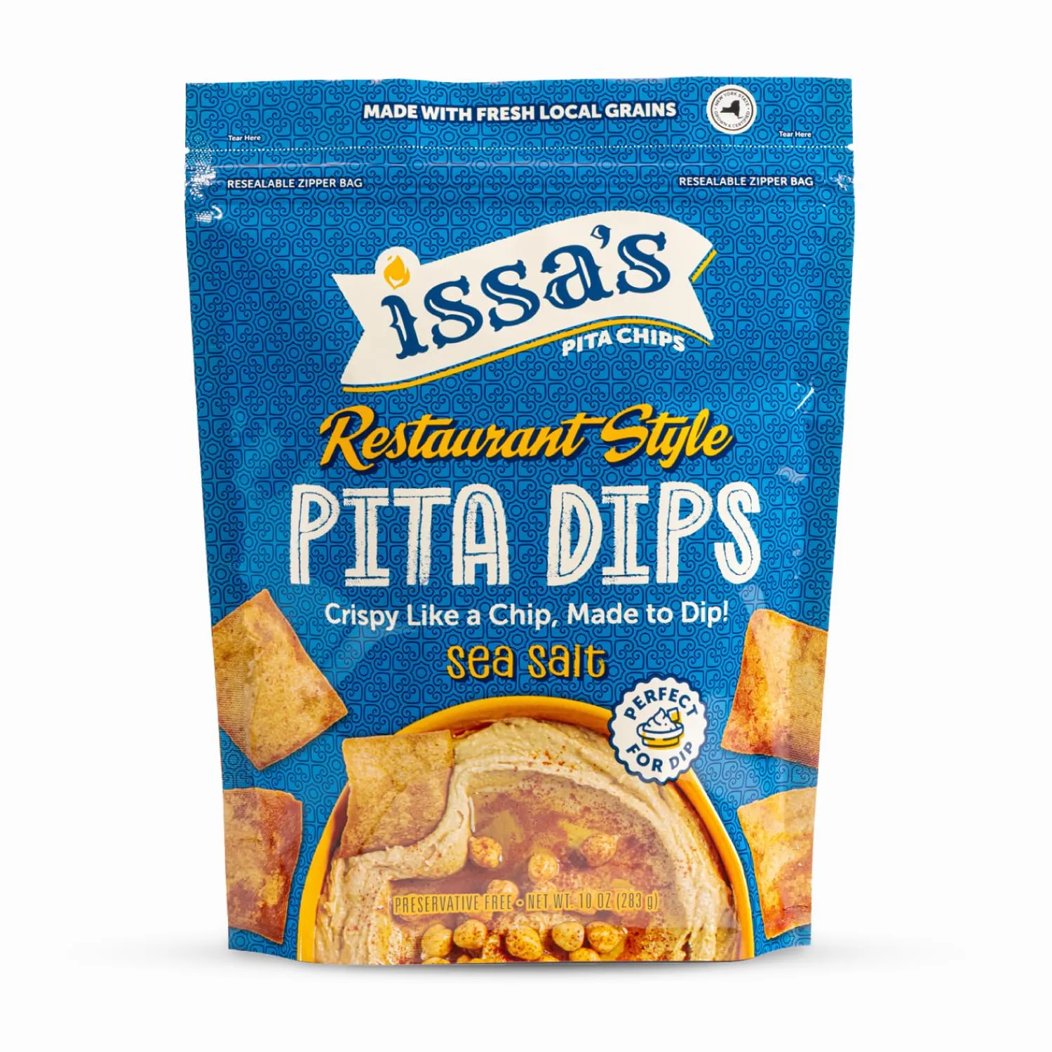 Issa's Restaurant Style Sea Salt Pita Dips | Authentic Lebanese Pita Chip Recipe | Thin and Crispy Dippable Pita Chips Made with Locally Sourced Ingredients | 4-Pack of 10oz Chip Bags