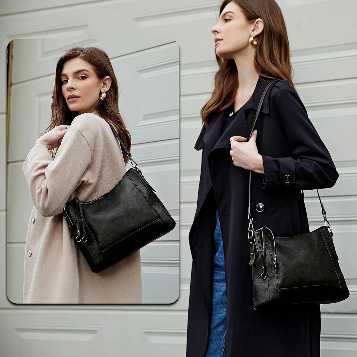 Iswee Genuine Leather Crossbody Bags for Women Satchel Purse Hobo Handbag Ladies Vintage Shoulder Bag Work