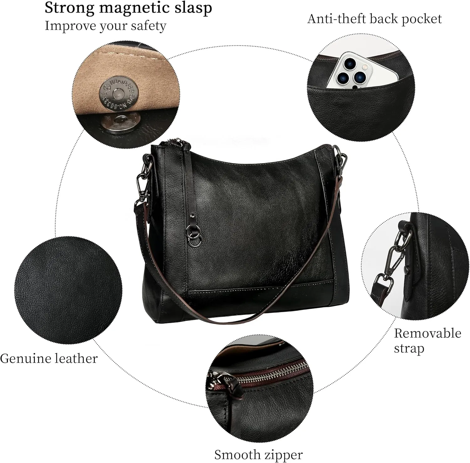 Iswee Genuine Leather Crossbody Bags for Women Satchel Purse Hobo Handbag Ladies Vintage Shoulder Bag Work