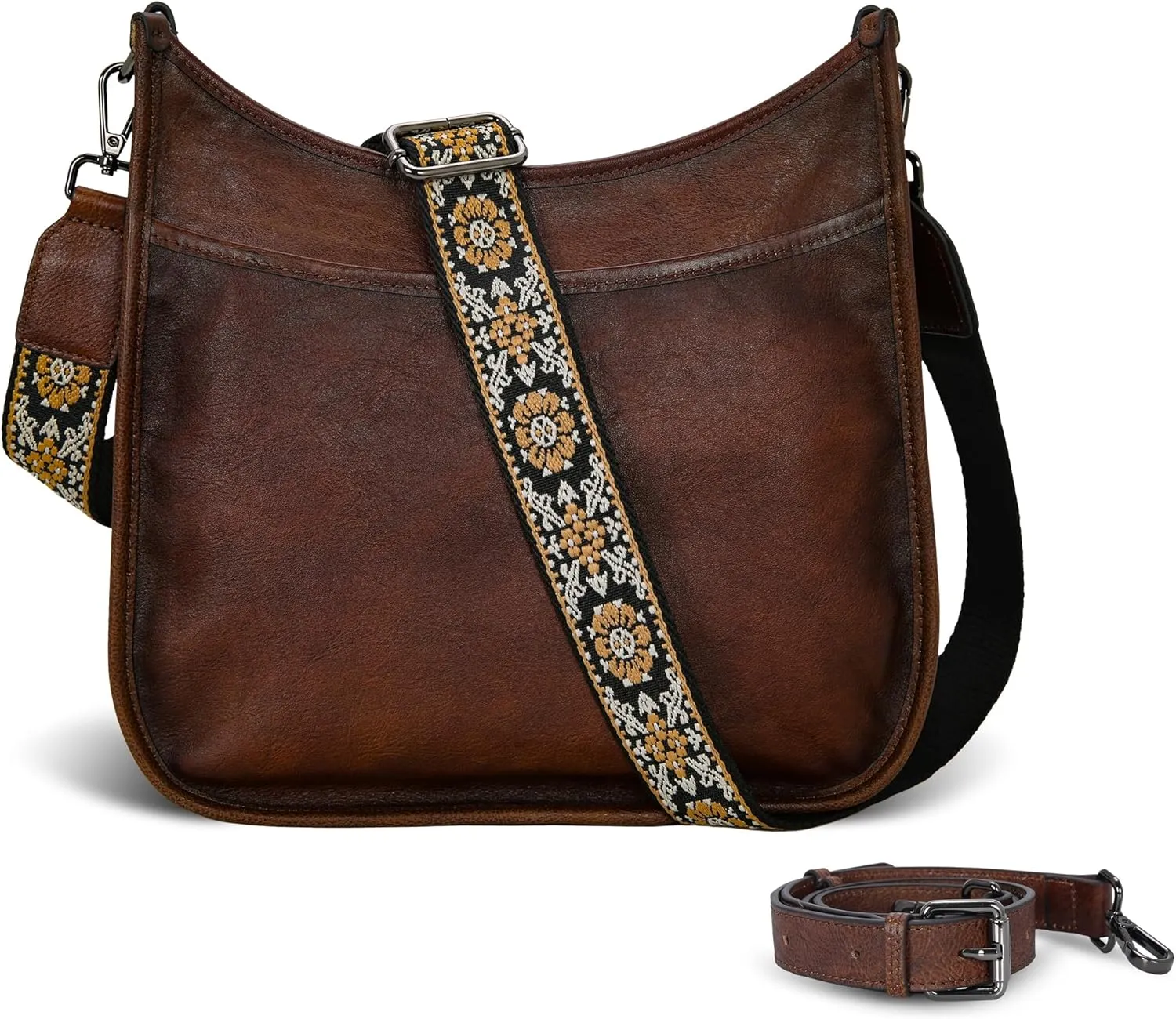 Iswee Leather Crossbody Bags for Women Designer Handbags Vintage Satchel Purse Travel Cross Body Bag