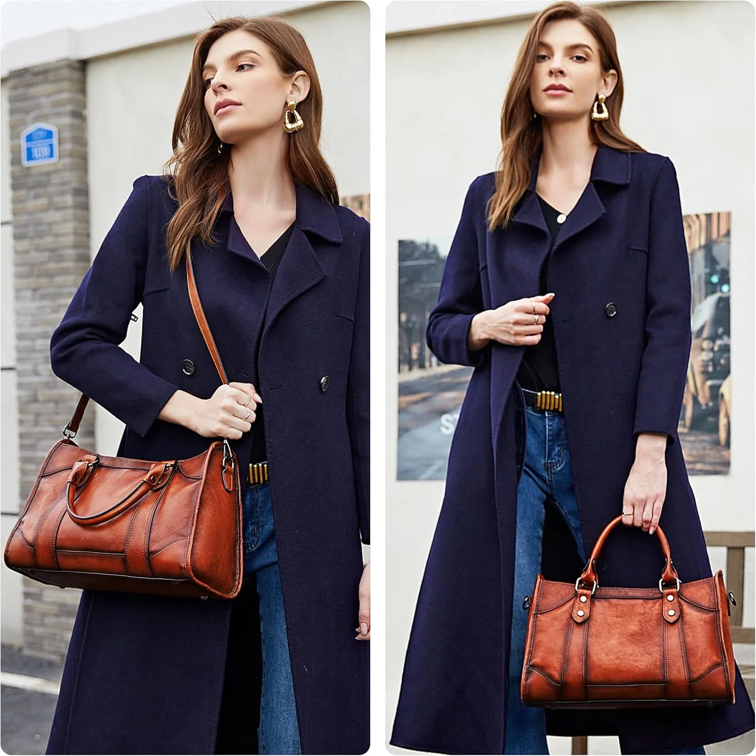 Iswee Satchel Bags for Women Genuine Shoulder Bag Leather Handbags Hobo Crossbody Bags Vintage Purse Tote Bag