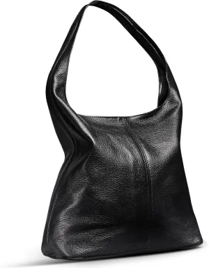 Italian Genuine Calf Leather Hobo Bag for Women with Zipper | Large Soft Slouchy Unlined Shoulder Handbag Tote Bucket Purse
