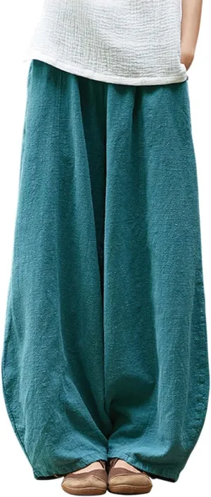 IXIMO Women's Casual Cotton Linen Baggy Pants with Elastic Waist Relax Fit Lantern Trouser