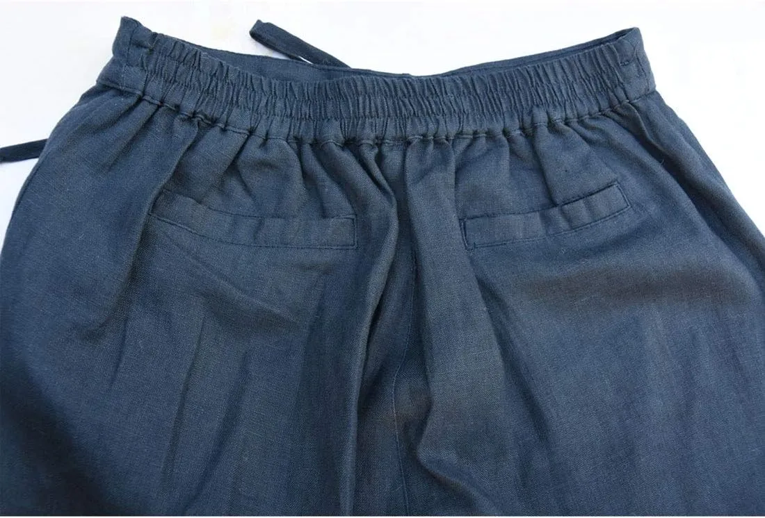 IXIMO Women's Tapered Pants 100% Linen Drawstring Back Elastic Waist Ankle Length Pants
