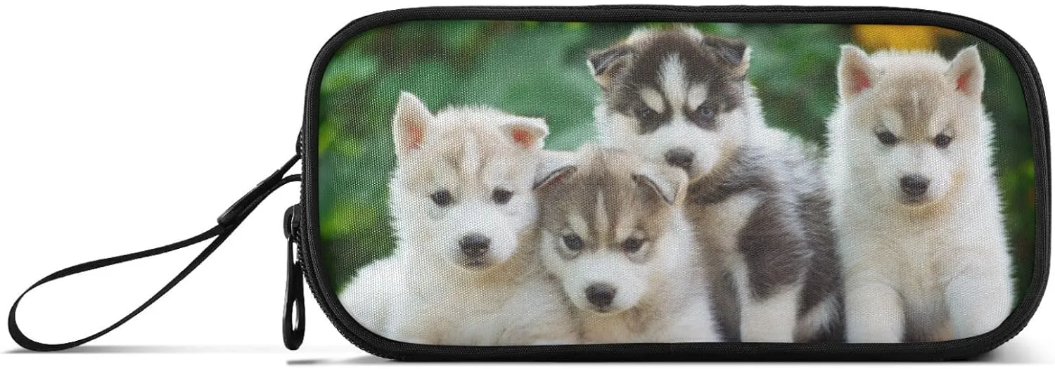 J JOYSAY Husky Puppies Pencil Case Large Big Capacity Pencil Bag for Girls Boys Zipper Stationery Bag Desk Organizer for Office College School