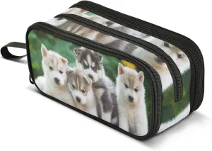 J JOYSAY Husky Puppies Pencil Case Large Big Capacity Pencil Bag for Girls Boys Zipper Stationery Bag Desk Organizer for Office College School