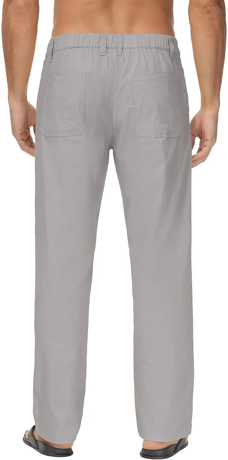 Janmid Men's Linen Pants Casual Elastic Waist Drawstring Yoga Beach Trousers