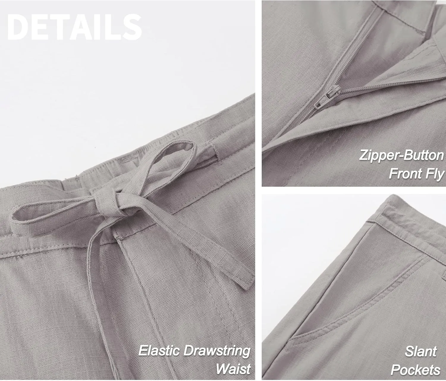 Janmid Men's Linen Pants Casual Elastic Waist Drawstring Yoga Beach Trousers
