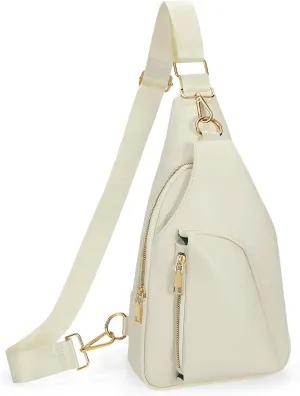 JASGOOD Women Fanny Pack Crossbody Bags PU Leather Sling Bag Trendy Chest Bag for Women Travel,White