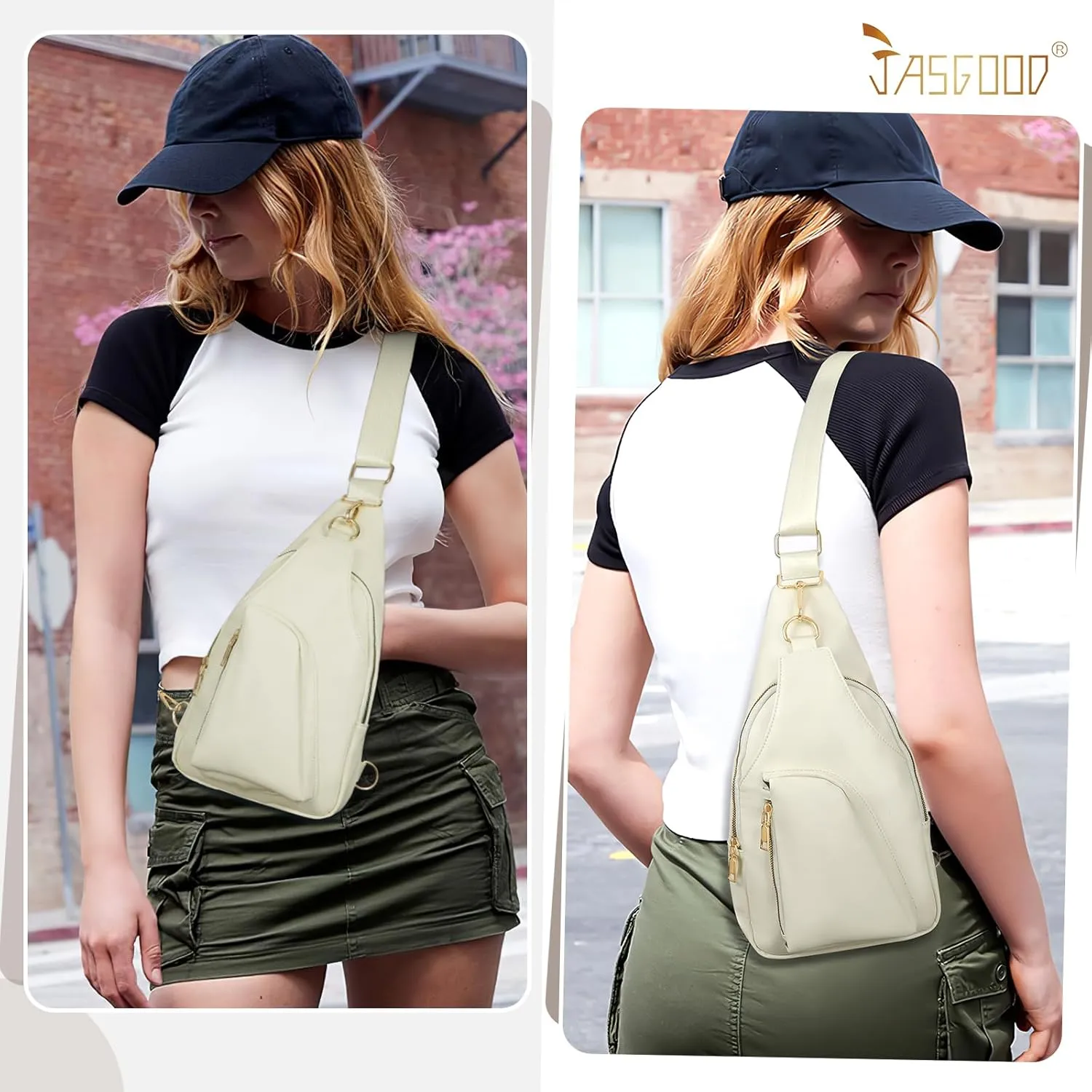 JASGOOD Women Fanny Pack Crossbody Bags PU Leather Sling Bag Trendy Chest Bag for Women Travel,White