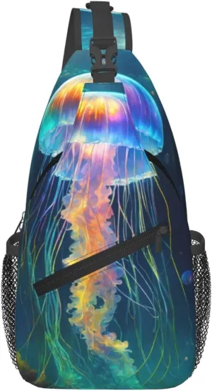 Jellyfish Ocean Print Cross Chest Bag Diagonally,Sling Bag,Shoulder Bag For Travel, Hiking, Work
