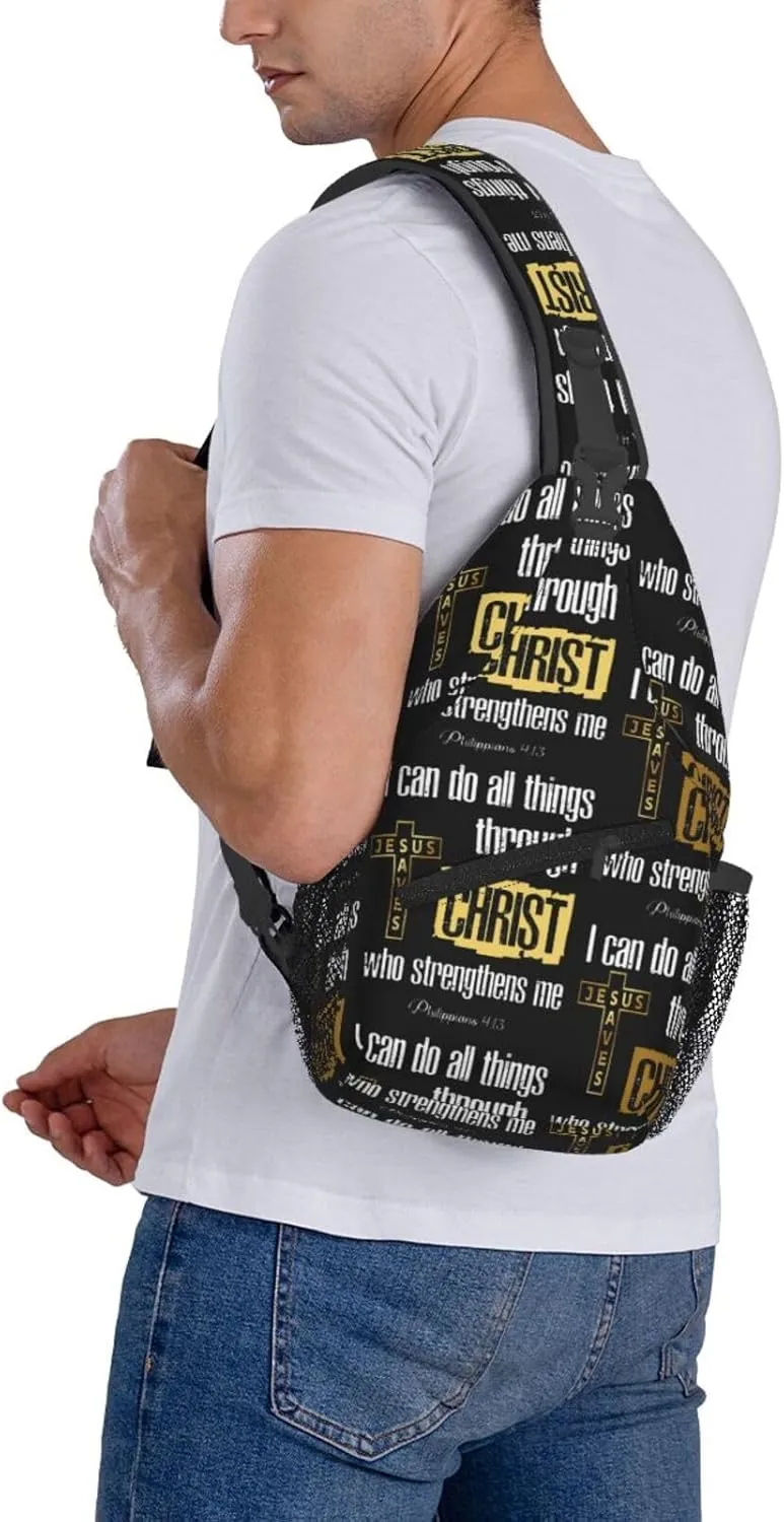 Jesus Cross Backpack for Travel Sport Running Chest Daypack Shoulder Sling Bag for Cycling Walking
