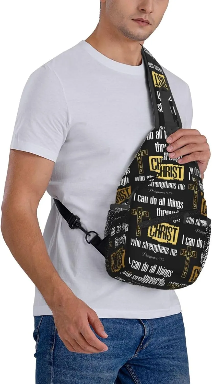 Jesus Cross Backpack for Travel Sport Running Chest Daypack Shoulder Sling Bag for Cycling Walking