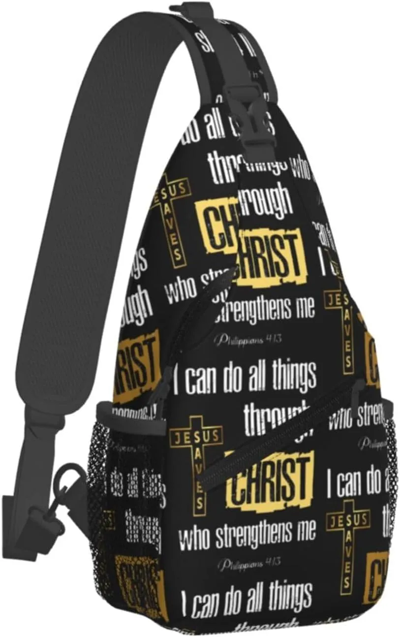 Jesus Cross Backpack for Travel Sport Running Chest Daypack Shoulder Sling Bag for Cycling Walking