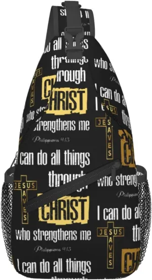 Jesus Cross Backpack for Travel Sport Running Chest Daypack Shoulder Sling Bag for Cycling Walking