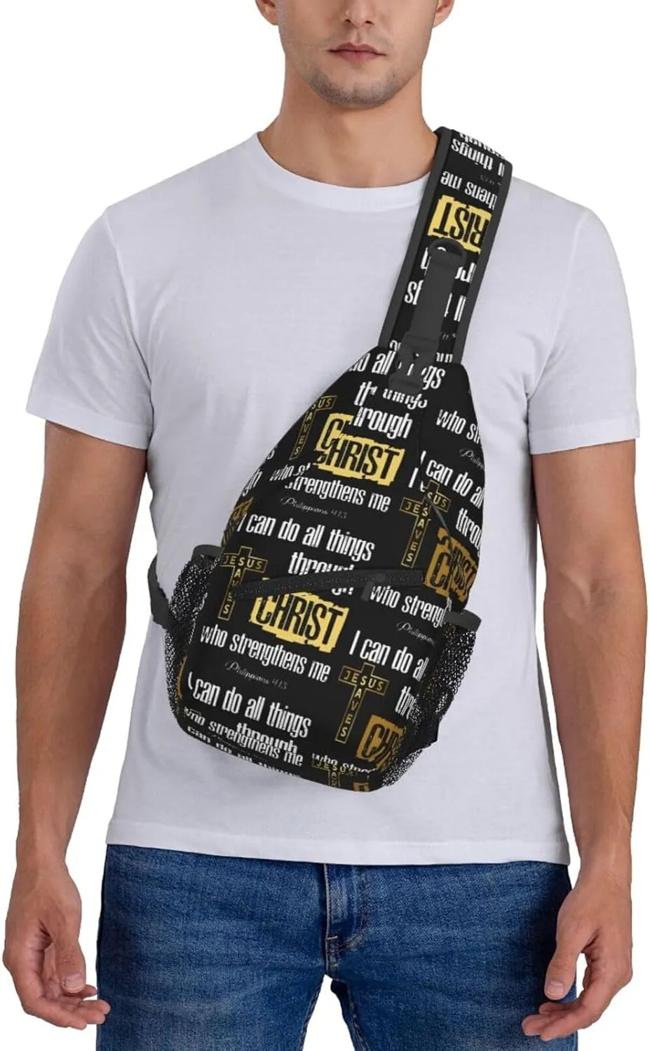 Jesus Cross Backpack for Travel Sport Running Chest Daypack Shoulder Sling Bag for Cycling Walking