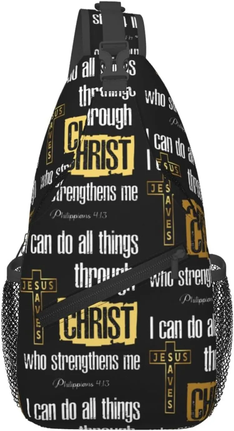Jesus Cross Backpack for Travel Sport Running Chest Daypack Shoulder Sling Bag for Cycling Walking