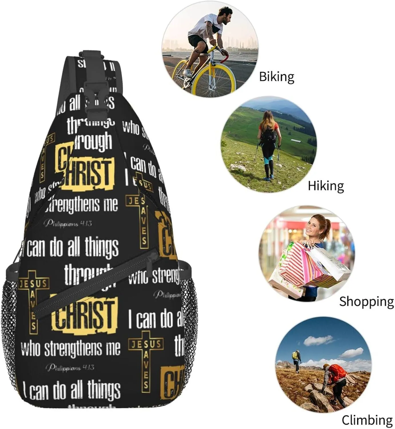 Jesus Cross Backpack for Travel Sport Running Chest Daypack Shoulder Sling Bag for Cycling Walking