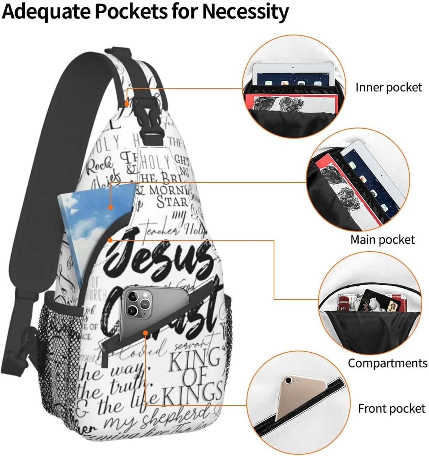 Jesus Sling Bag, Fashion Crossbody Backpack Shoulder Bag Chest Bag for Men Women Hiking Travel
