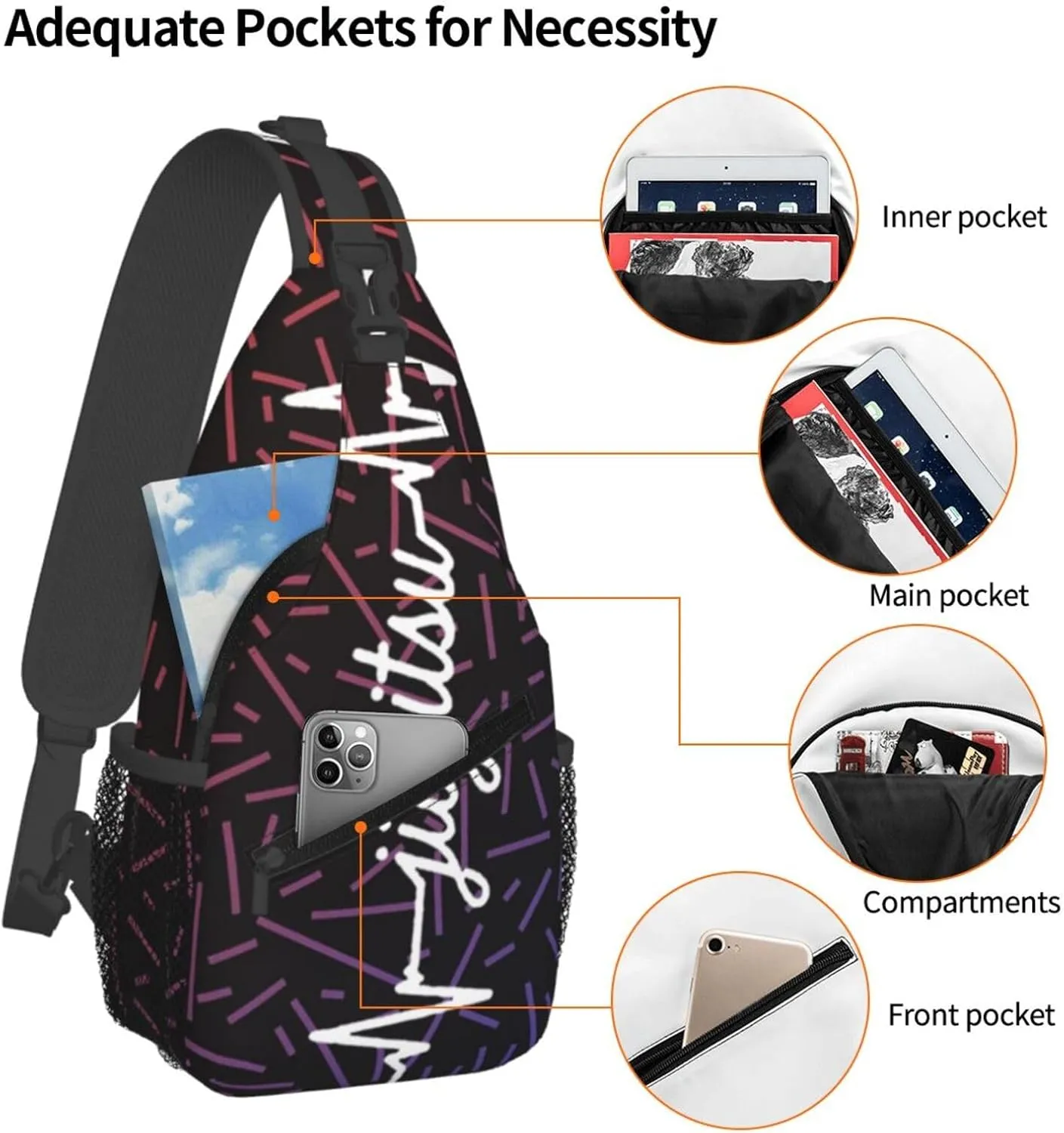 Jiu Jitsu Heartbeat Small Crossbody Backpack Sling Bag For Men Women Mini One Shoulder Chest Bags Gym Sport Travel Hiking Daypack