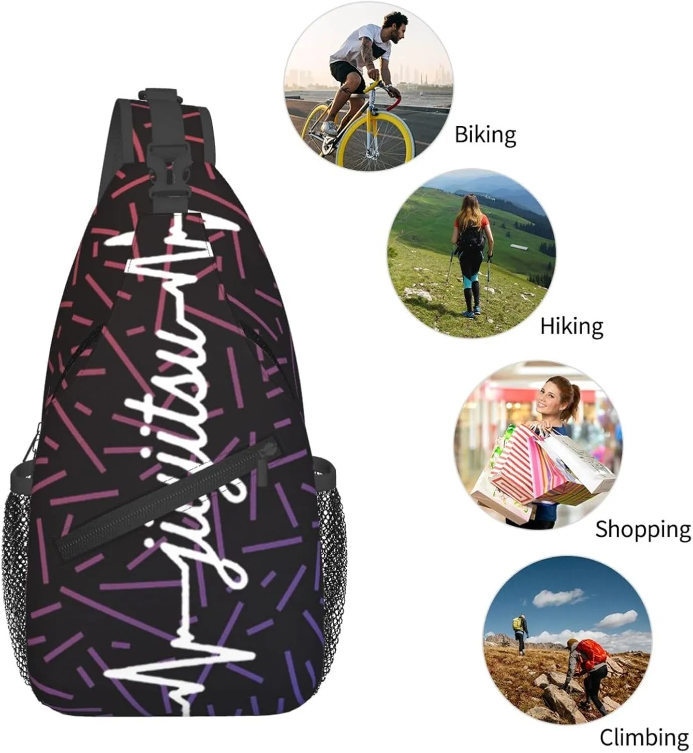 Jiu Jitsu Heartbeat Small Crossbody Backpack Sling Bag For Men Women Mini One Shoulder Chest Bags Gym Sport Travel Hiking Daypack