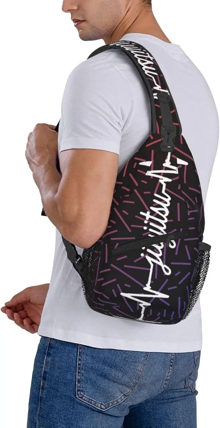 Jiu Jitsu Heartbeat Small Crossbody Backpack Sling Bag For Men Women Mini One Shoulder Chest Bags Gym Sport Travel Hiking Daypack