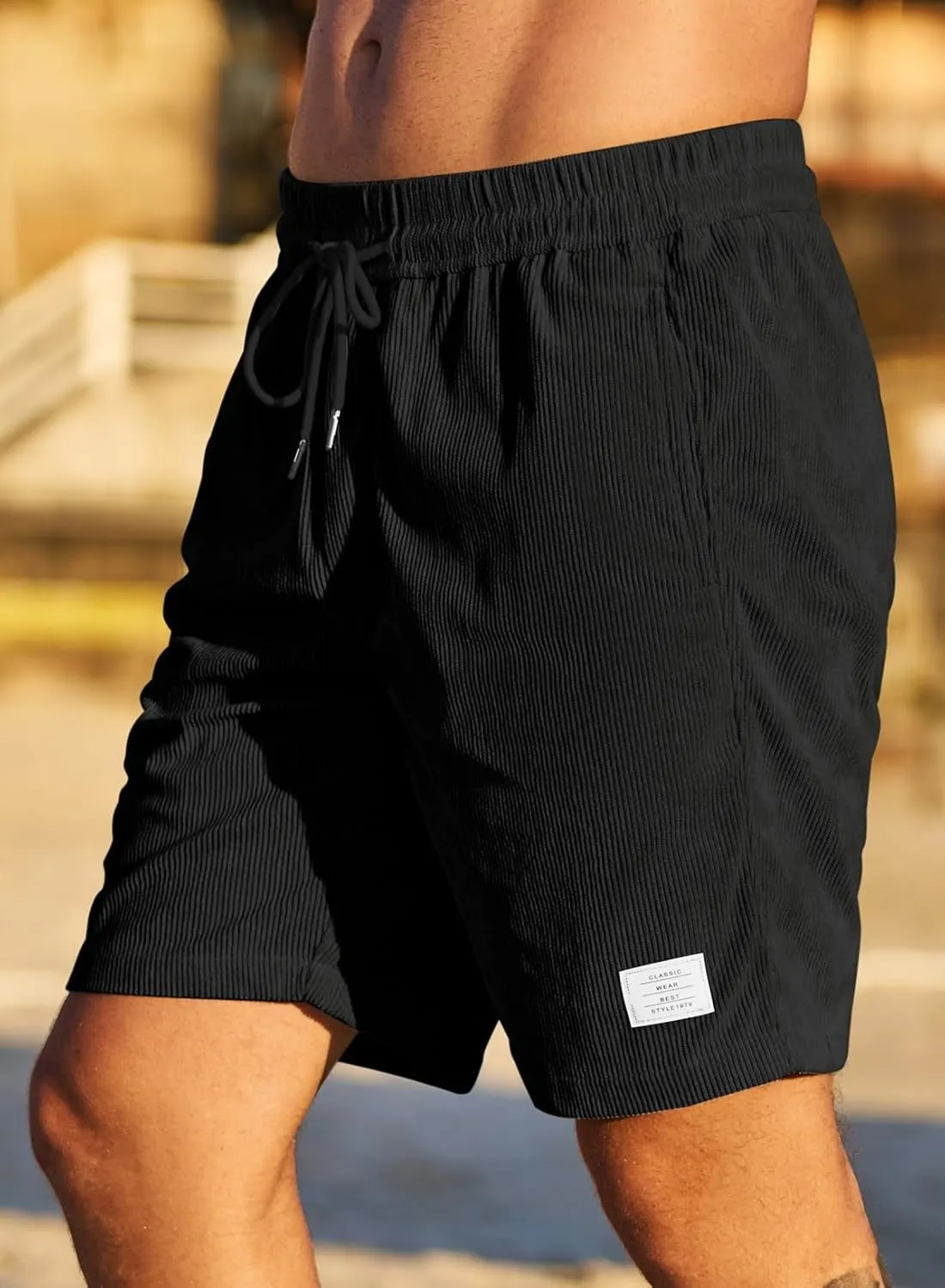 JMIERR Men's Corduroy Shorts Casual Elastic Waist Drawstring Lightweight Summer Beach Shorts