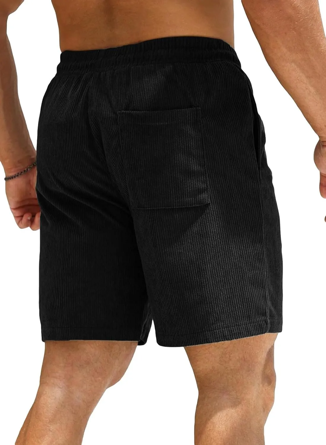 JMIERR Men's Corduroy Shorts Casual Elastic Waist Drawstring Lightweight Summer Beach Shorts