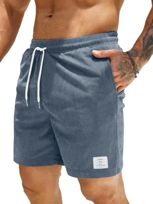 JMIERR Men's Corduroy Shorts Casual Elastic Waist Drawstring Lightweight Summer Beach Shorts