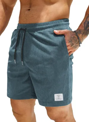 JMIERR Men's Corduroy Shorts Casual Elastic Waist Drawstring Lightweight Summer Beach Shorts