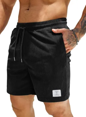 JMIERR Men's Corduroy Shorts Casual Elastic Waist Drawstring Lightweight Summer Beach Shorts
