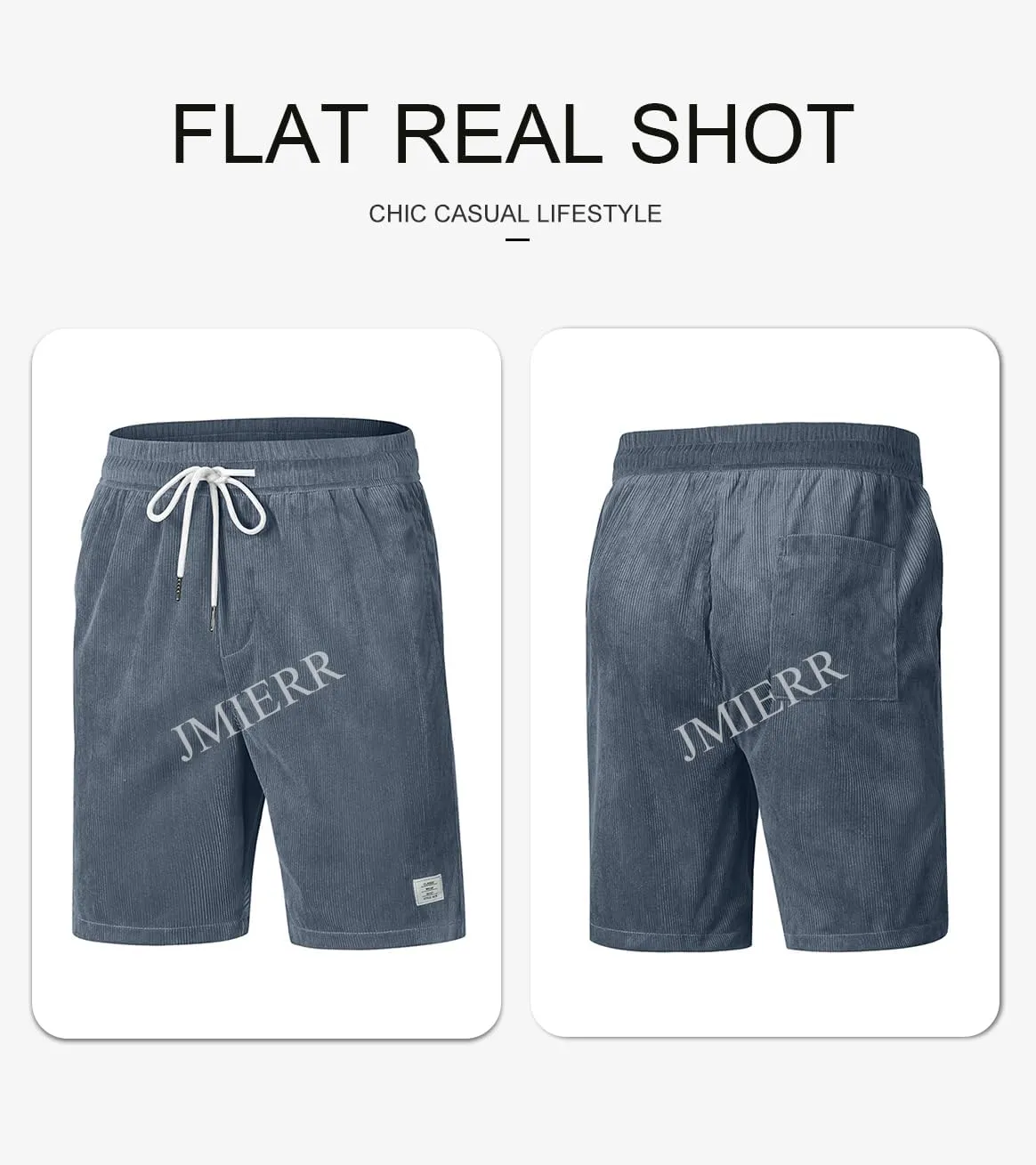JMIERR Men's Corduroy Shorts Casual Elastic Waist Drawstring Lightweight Summer Beach Shorts