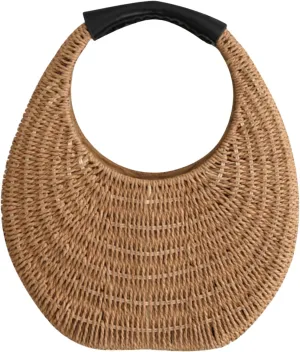 JOLLQUE Straw Bag for Women,Summer Hand Woven Small Hobo Handbag Purse,Solid Round Top-Handle Clutch for Beach Straw Bags