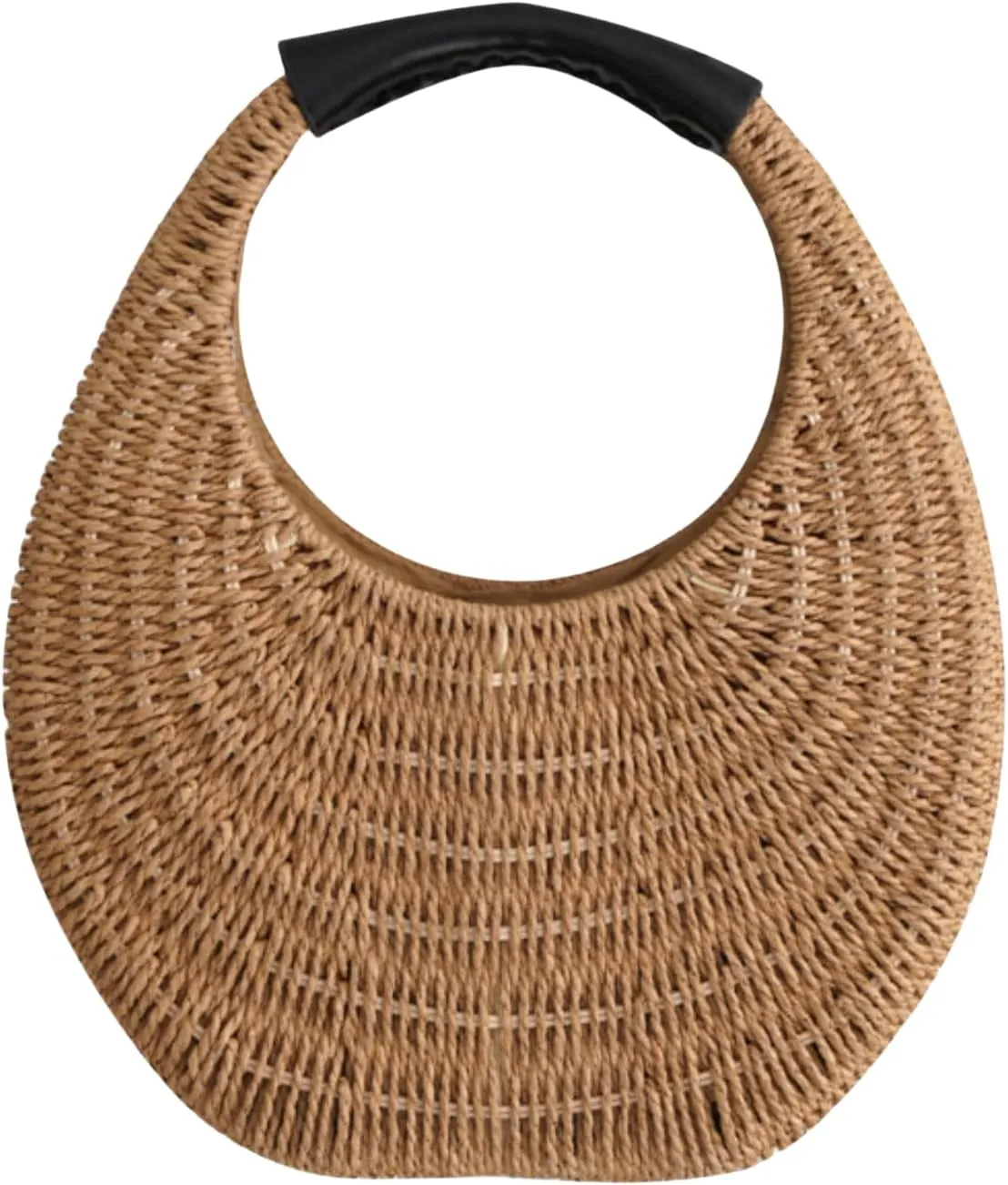 JOLLQUE Straw Bag for Women,Summer Hand Woven Small Hobo Handbag Purse,Solid Round Top-Handle Clutch for Beach Straw Bags