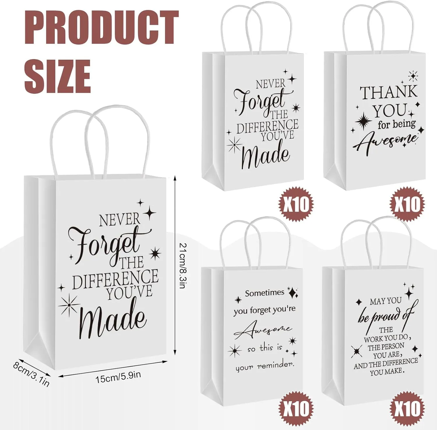Joottuan 40 Pcs Employee Appreciation Gifts Bags Thank You Paper Bags White Inspirational Gift Bags with Handle for Team Staff Coworkers Colleague Teacher