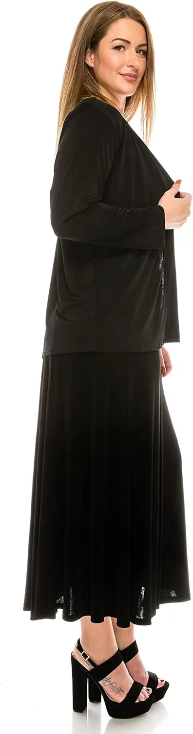 Jostar Women's Button Long Skirt - Elastic Waist Non Iron Flowy Flared Dress